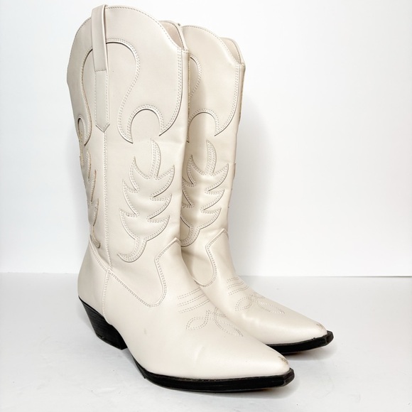 London Rag Shoes - London Rag Women's White Cowboy Boots Yellowstone Size 8